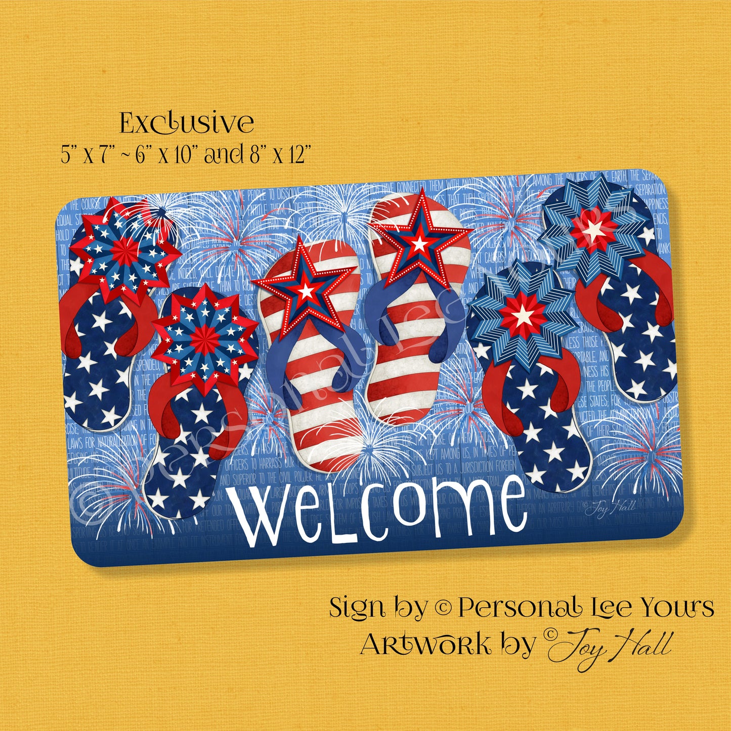 Joy Hall Exclusive Sign * Patriotic Flip Flops * Welcome * Horizontal * 3 Sizes * Lightweight Metal