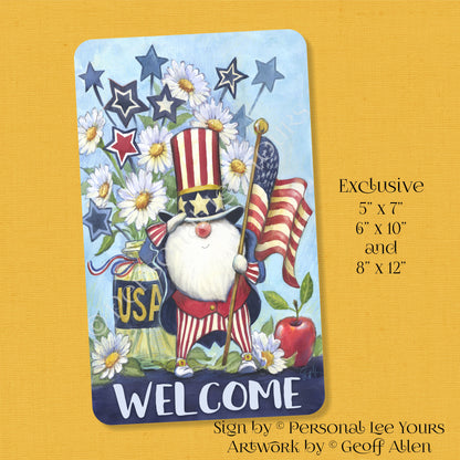 Geoff Allen Exclusive Sign * Patriotic Gnome Welcome * 3 Sizes * Lightweight Metal