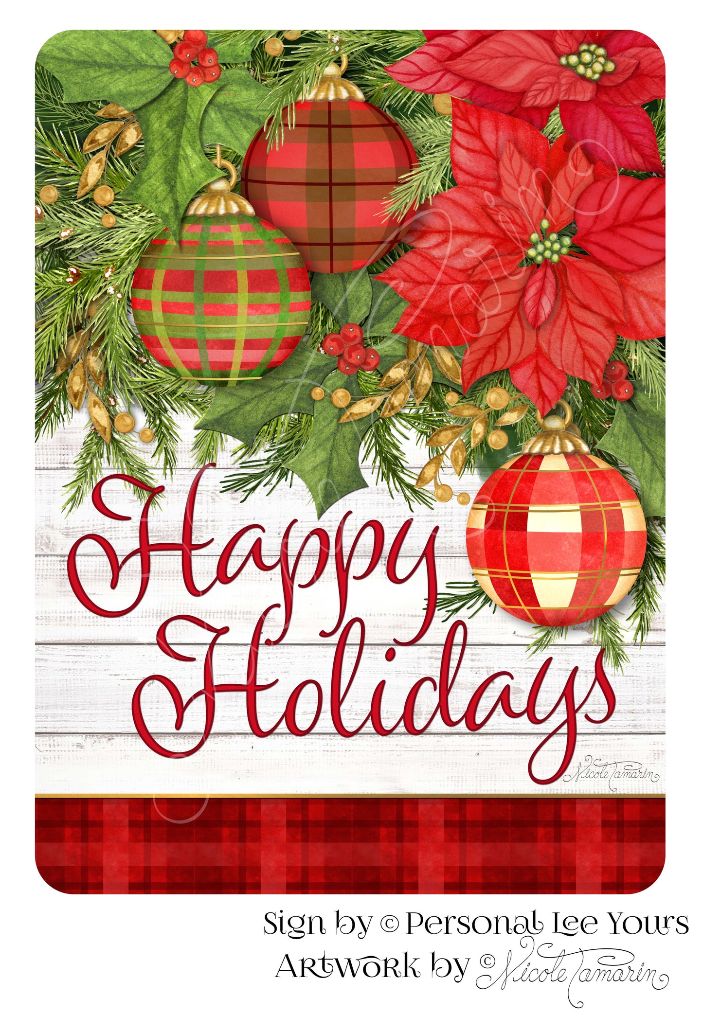 Nicole Tamarin Exclusive Sign * Plaid Christmas * Happy Holidays * 2 Sizes * Lightweight Metal