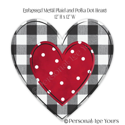 Wreath Accent * Plaid and Polka Dot Heart * Embossed Metal * 12" W  x  12" H  * Lightweight * MD0665