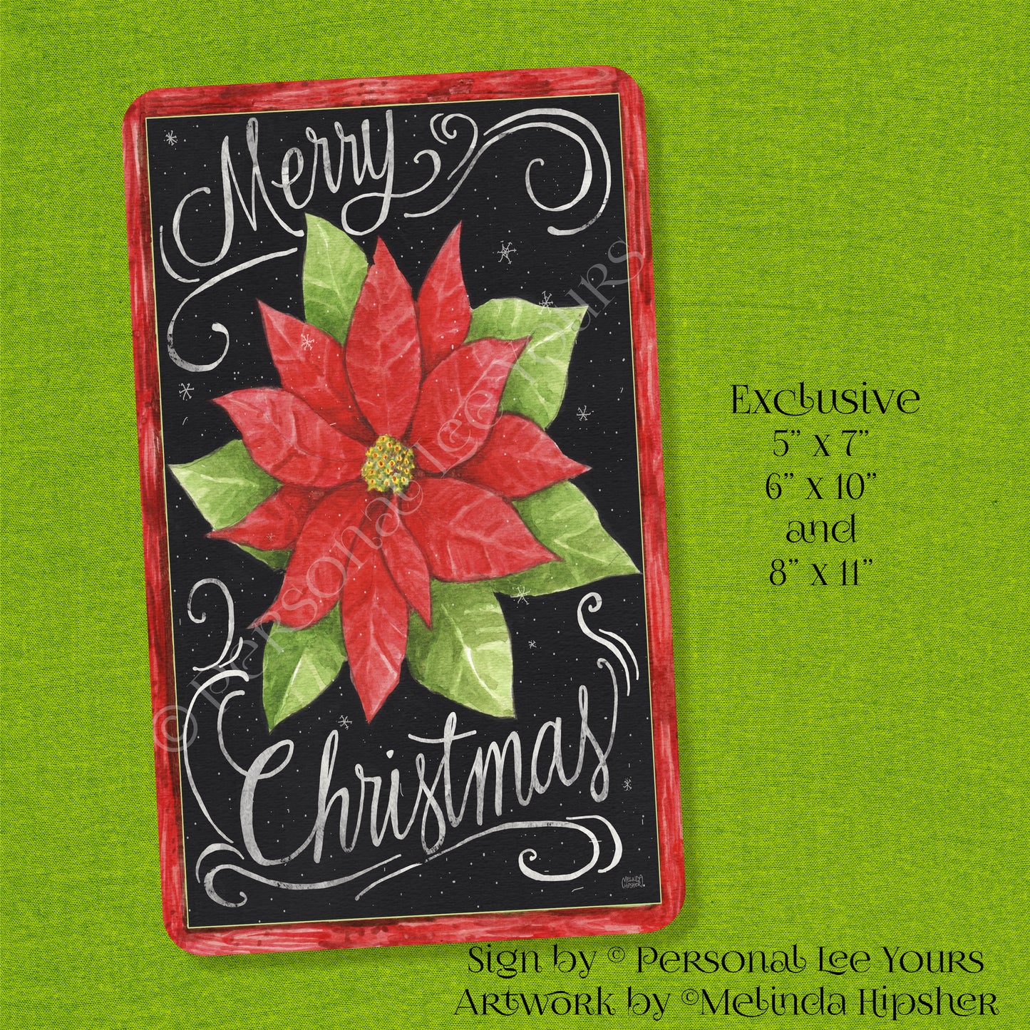 Melinda Hipsher Exclusive Sign * Merry Christmas Poinsettia * 3 Sizes * Lightweight Metal