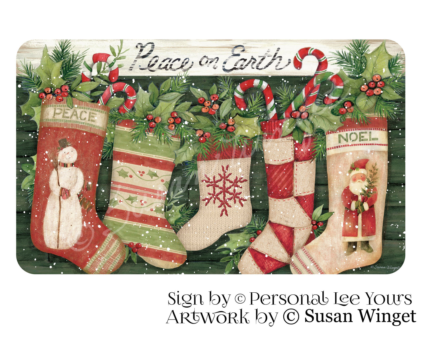 Susan Winget Exclusive Sign * Peace On Earth * Christmas Stockings * 3 Sizes * Lightweight Metal