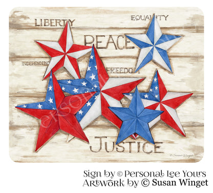 Susan Winget Exclusive Sign * Patriotic Stars On Wood * 2 Sizes * Lightweight Metal