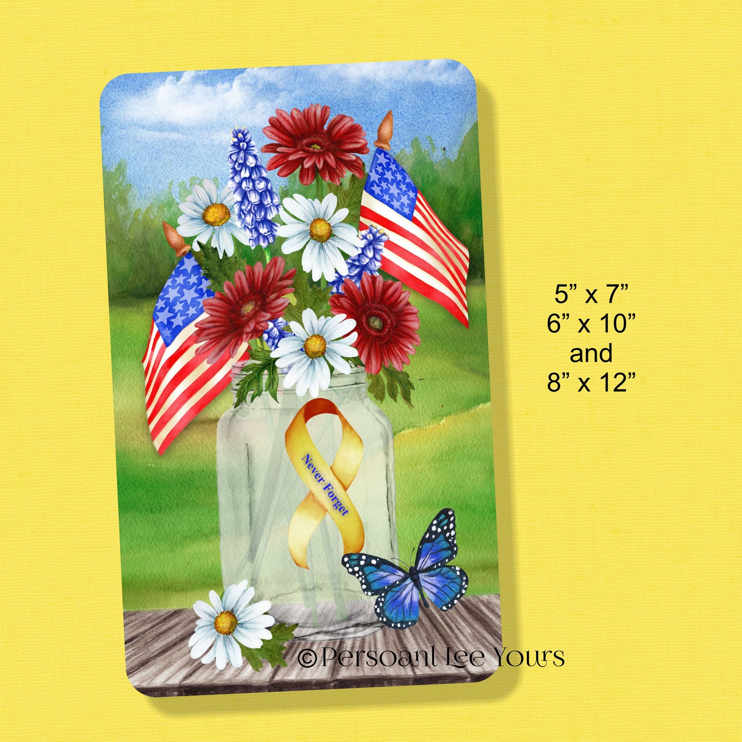 Patriotic Wreath Sign *  Remembrance Jar * 3 Sizes * Lightweight Metal