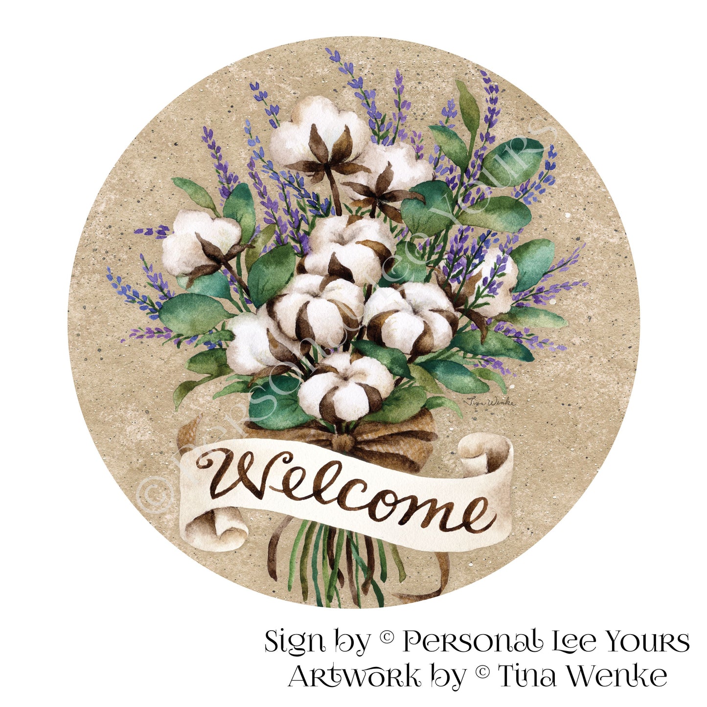 Tina Wenke Exclusive Sign * Cotton Bouquet Welcome * Round * Lightweight Metal