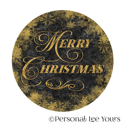 Holiday Wreath Sign * Merry Christmas in Black and Gold * Round * Lightweight Metal