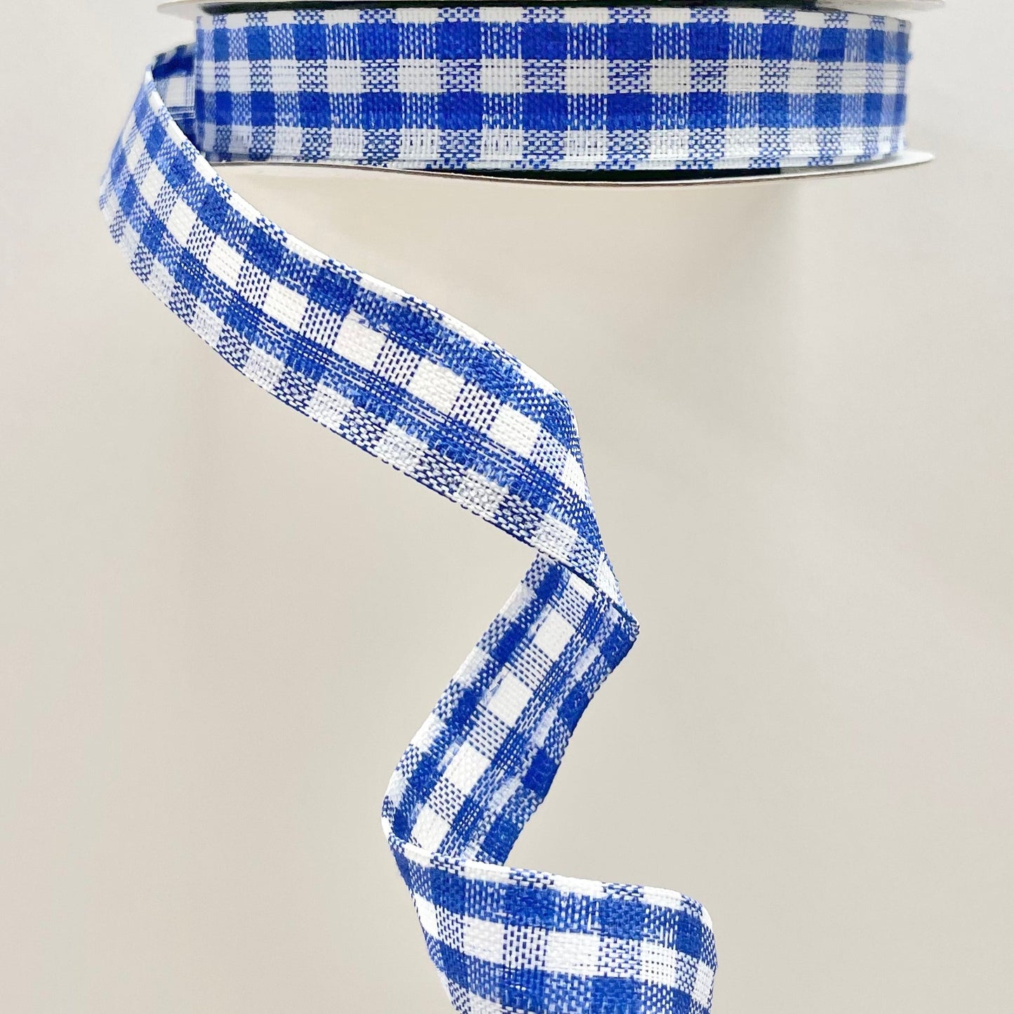 Wired Ribbon * Gingham Check * Royal Blue and White Canvas * 5/8" x 10 Yards * RGE120725