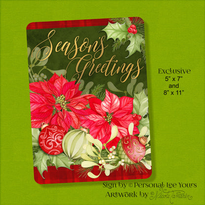 Nicole Tamarin Exclusive Sign * Season's Greetings Poinsettia Ornaments * 2 Sizes * Lightweight Metal