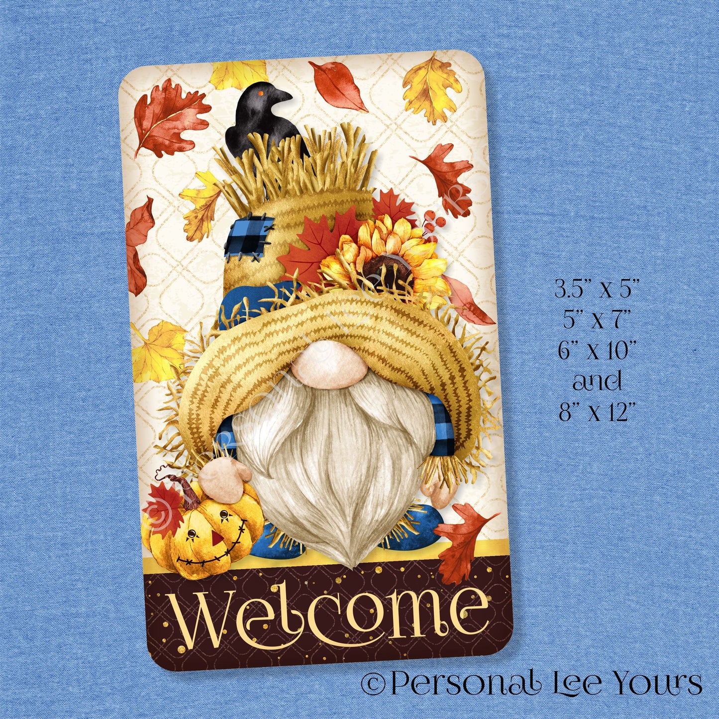 Fall Wreath Sign * Scarecrow Gnome Welcome * 4 Sizes * Lightweight Metal