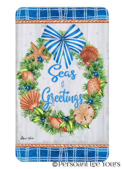 Christmas Wreath Sign * Beach * Seas & Greetings 4 * 3 Sizes * Lightweight Metal