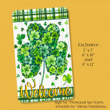 Elena Vladykina Exclusive Sign * Shamrock Flowers * Welcome * Vertical * 3 Sizes * Lightweight Metal