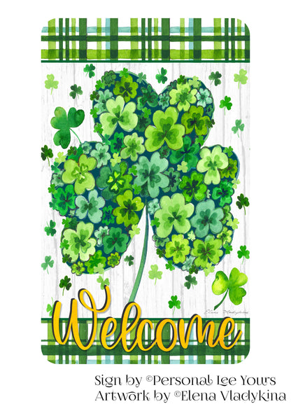 Elena Vladykina Exclusive Sign * Shamrock Flowers * Welcome * Vertical * 3 Sizes * Lightweight Metal