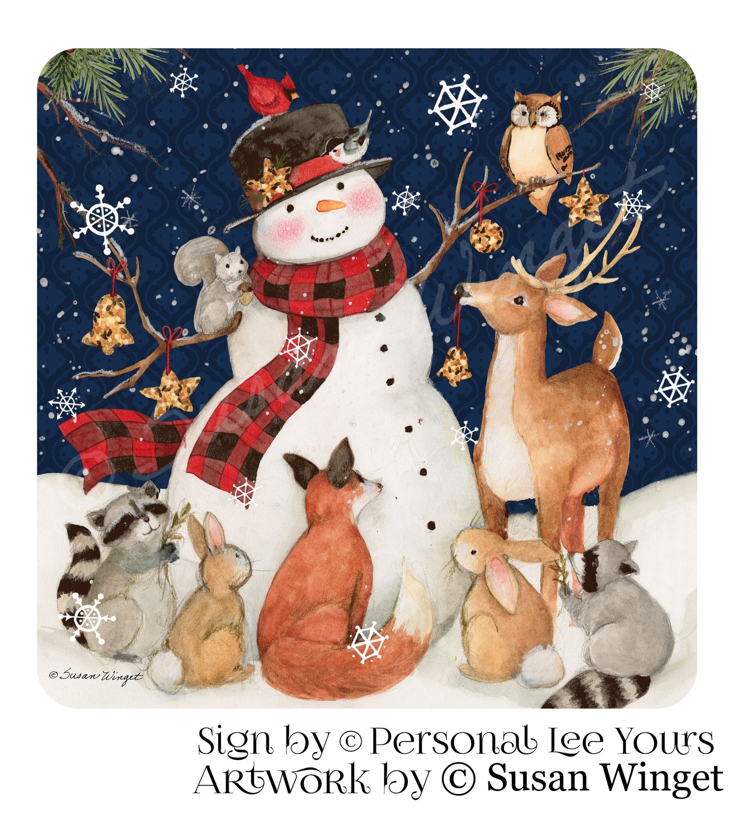 Susan Winget Exclusive Sign * Snowman & Friends In The Forest * 3 Size ...