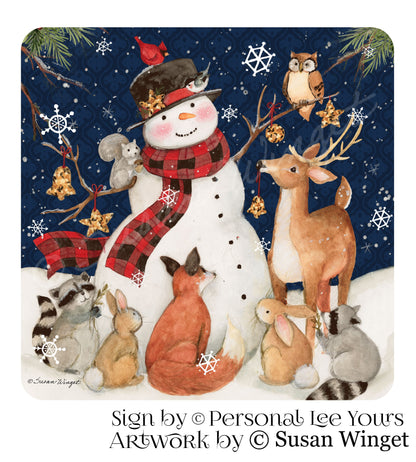 Susan Winget Exclusive Sign * Snowman & Friends In The Forest * 3 Sizes * Lightweight Metal