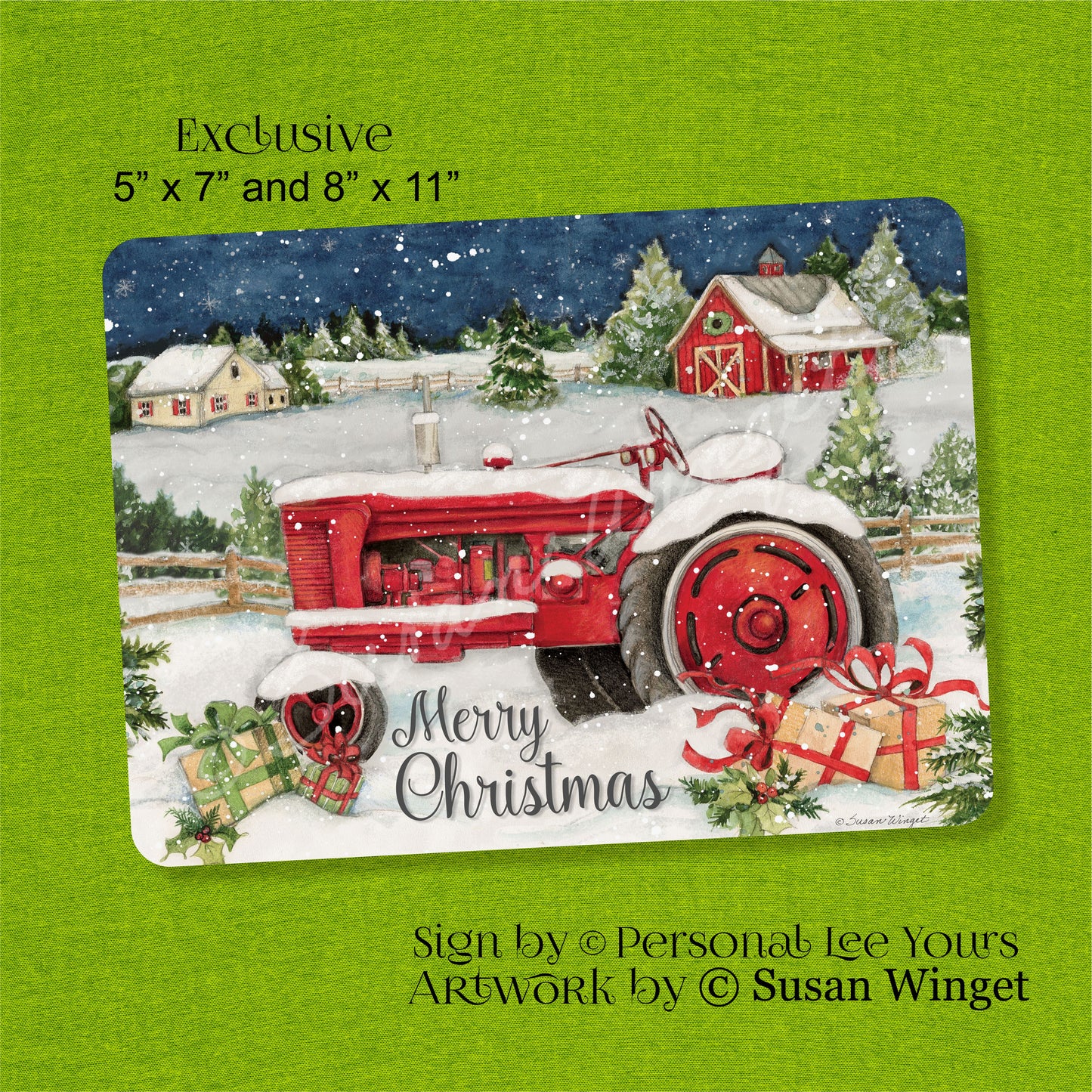 Susan Winget Exclusive Sign * Merry Christmas * Snow Tractor * 2 Sizes * Lightweight Metal