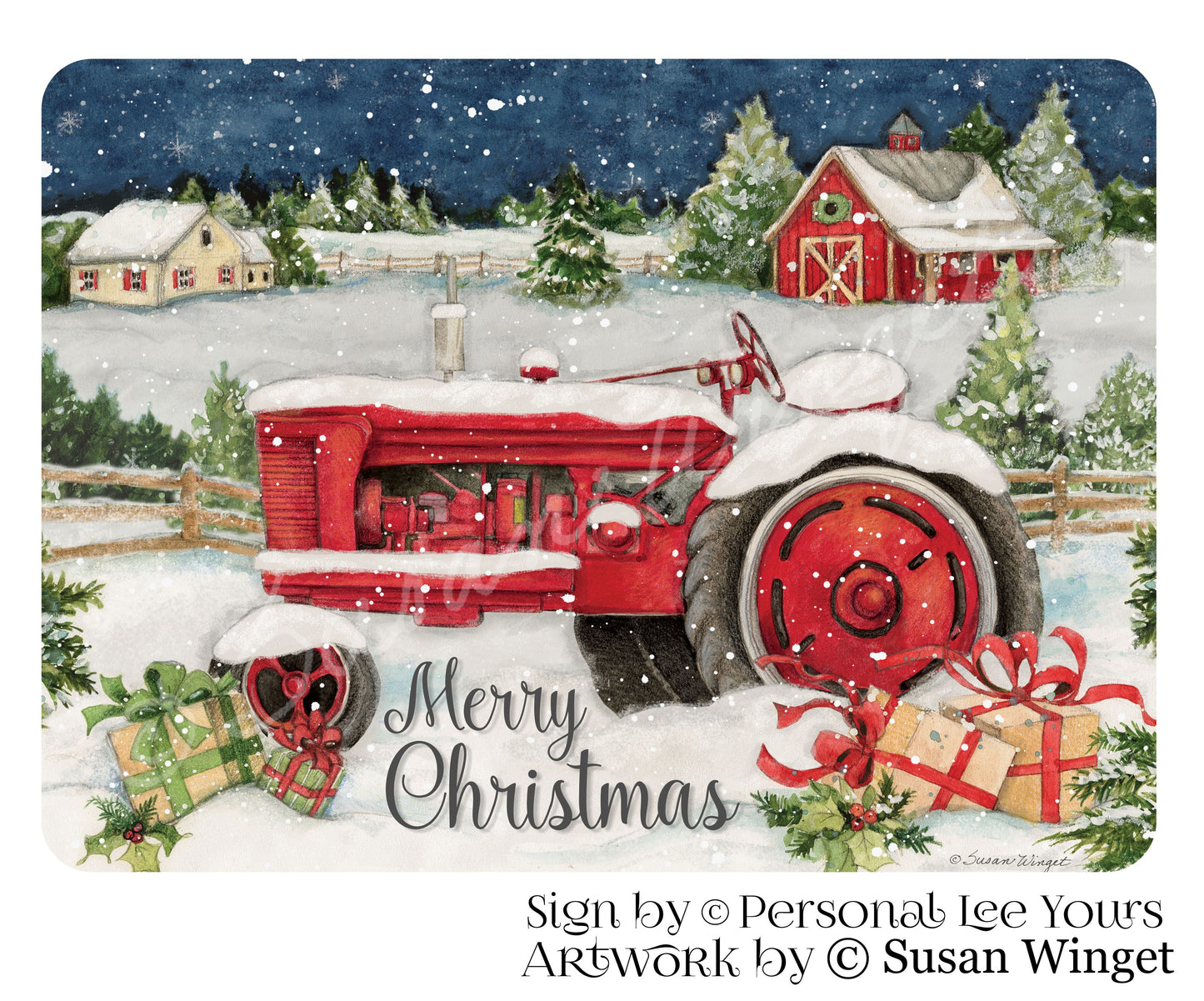 Susan Winget Exclusive Sign * Merry Christmas * Snow Tractor * 2 Sizes * Lightweight Metal