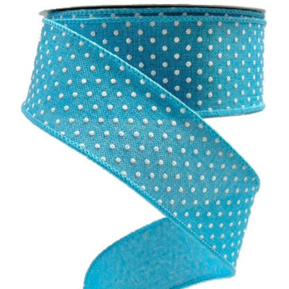 Wired Ribbon * Raised Swiss Dots * Turquoise and White Canvas * 1.5" x 10 Yards * RG0165134