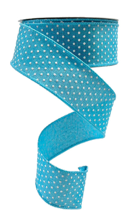 Wired Ribbon * Raised Swiss Dots * Turquoise and White Canvas * 1.5" x 10 Yards * RG0165134