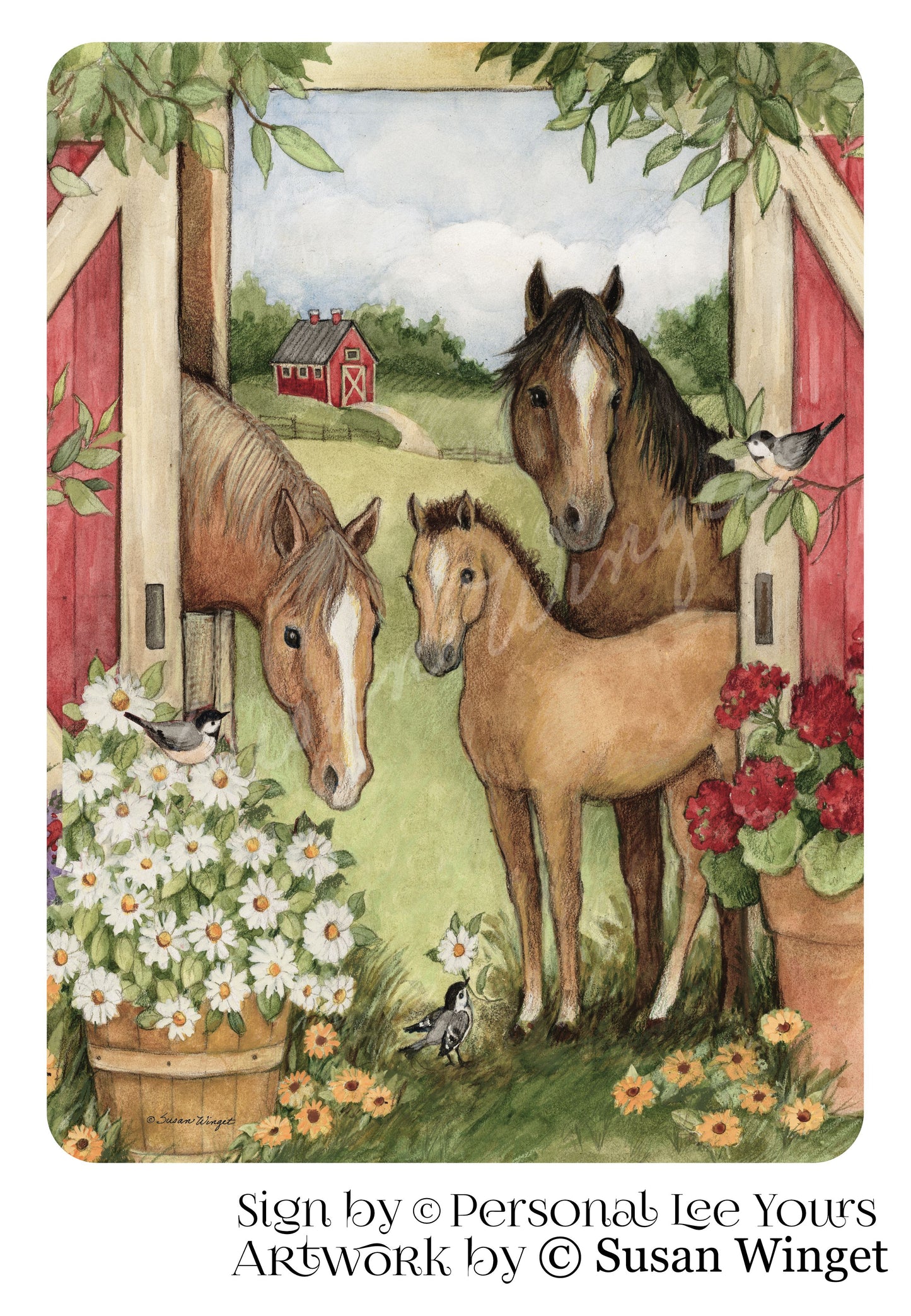 Susan Winget Exclusive Sign * The Red Barn * Horses * Vertical * 2 Sizes * Lightweight Metal
