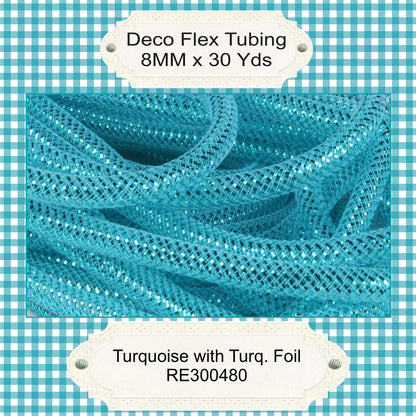 Deco Flex Tubing * Turquoise with Turquoise Foil  * 8mm x 30 yards * Wreath Supplies * RE300480