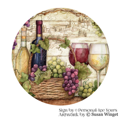 Susan Winget Exclusive Sign * Tuscan Wine and Grapes * Round * Lightweight Metal
