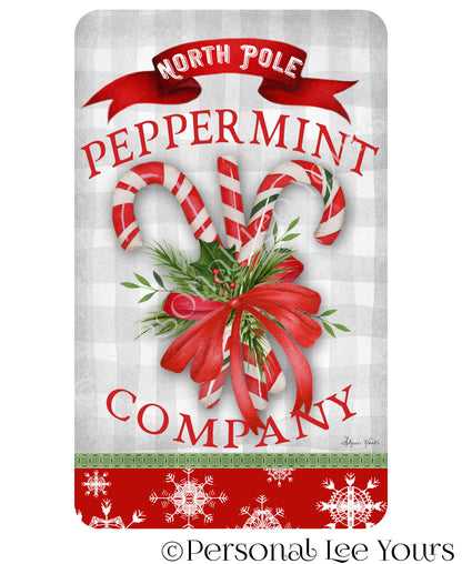 Christmas Wreath Sign * North Pole Peppermint Co. * Vertical * 3 Sizes * Lightweight Metal