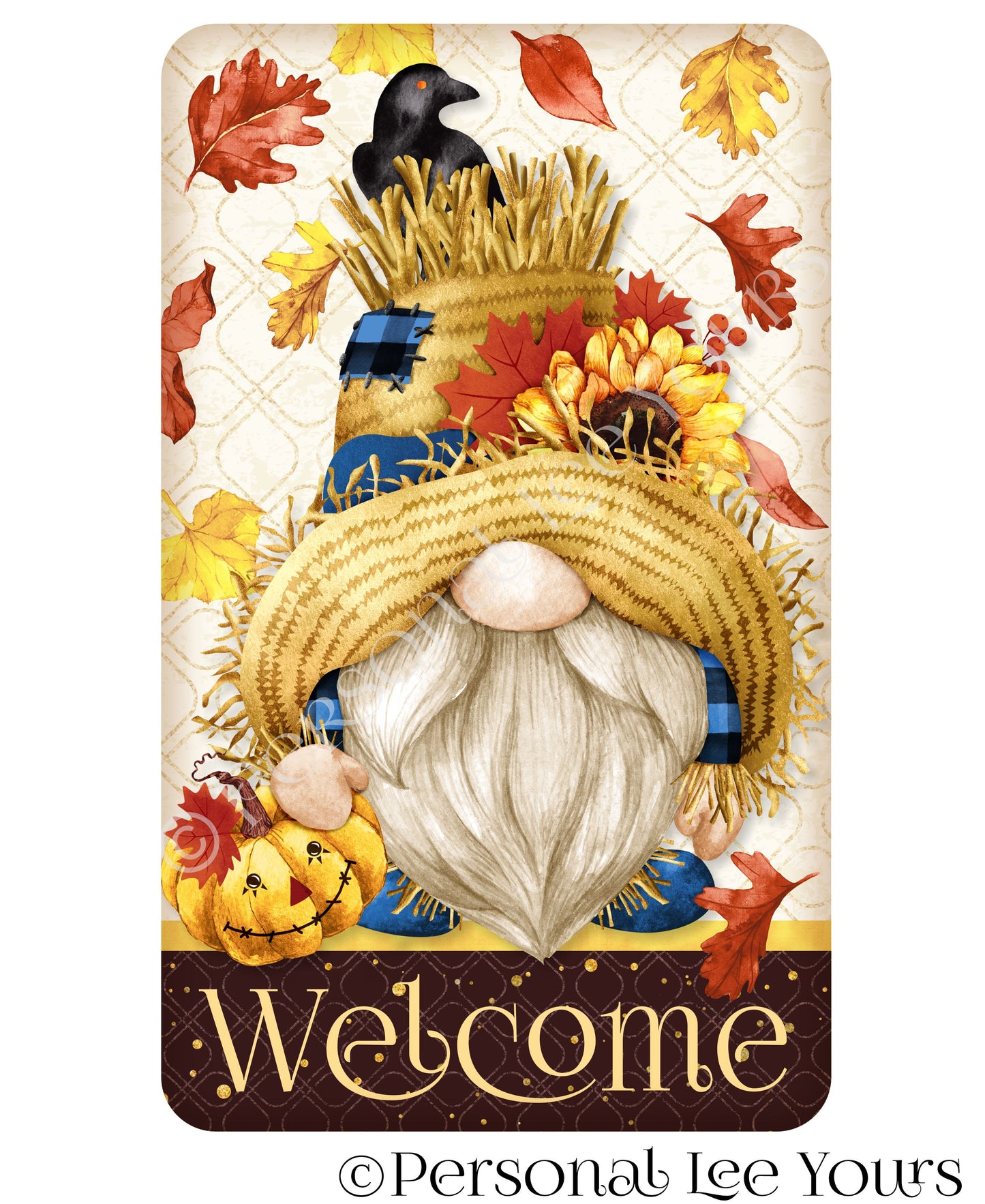 Fall Wreath Sign * Scarecrow Gnome Welcome * 4 Sizes * Lightweight Metal