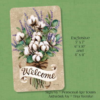 Tina Wenke Exclusive Sign * Cotton Bouquet Welcome * Vertical * 3 Sizes * Lightweight Metal