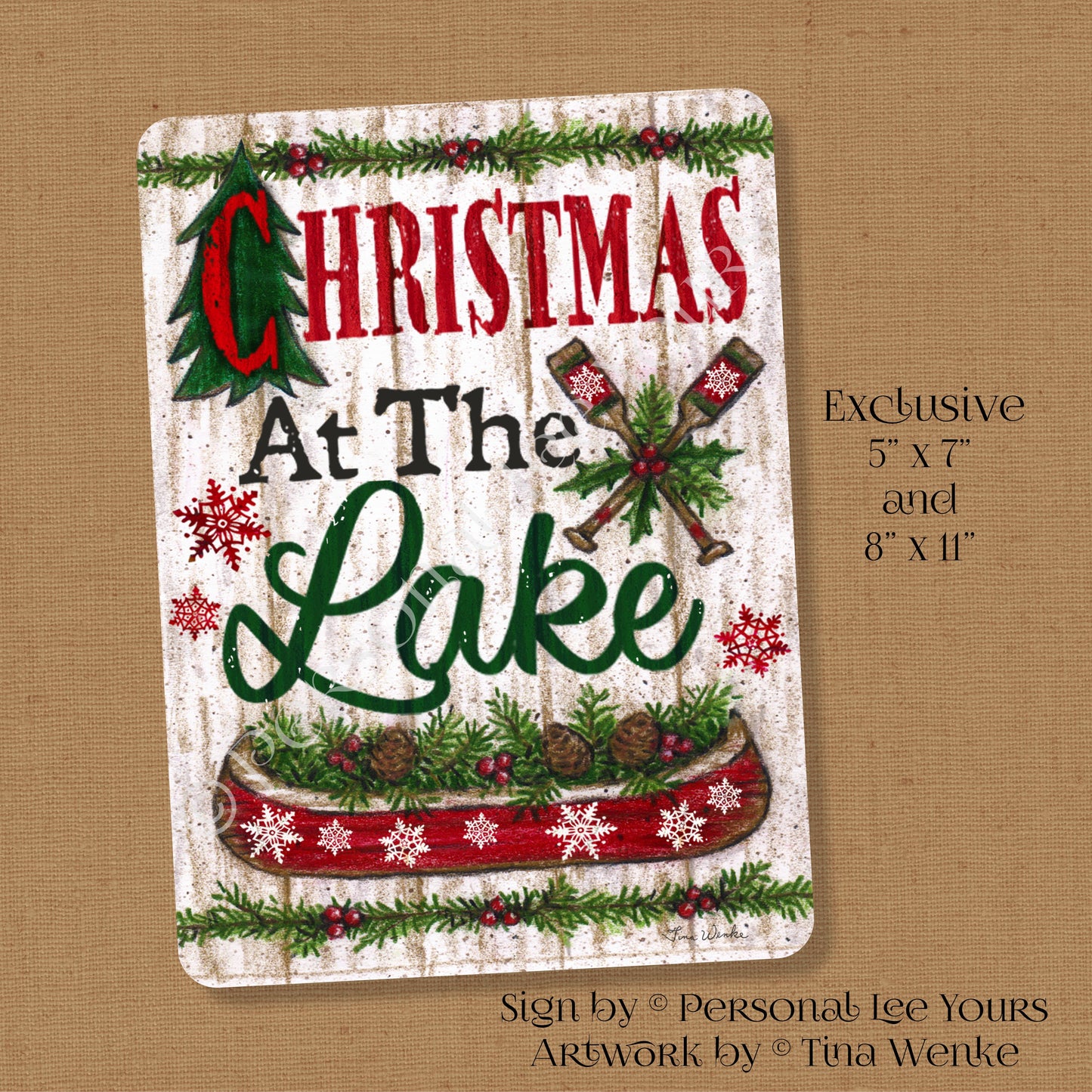 Tina Wenke Exclusive Sign * Christmas At The Lake * Vertical * 2 Sizes * Lightweight Metal