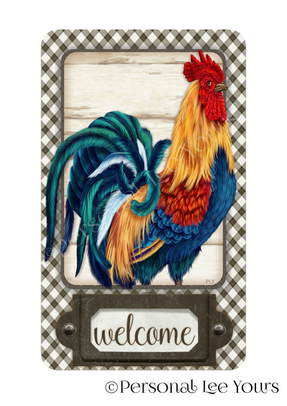 Wreath Sign * Welcome Farmhouse Rooster * 4 Sizes * Vertical * Lightweight Metal