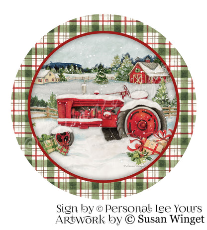 Susan Winget Exclusive Sign * Christmas * Red Tractor * Round * Lightweight Metal