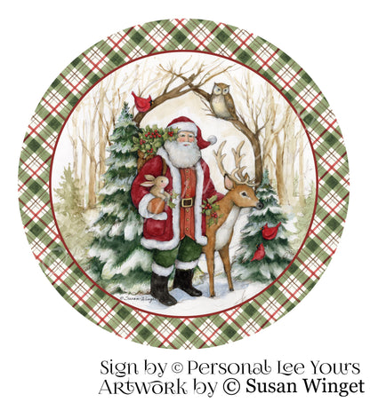 Susan Winget Exclusive Sign * Woodland Santa in Arch * Round * Lightweight Metal